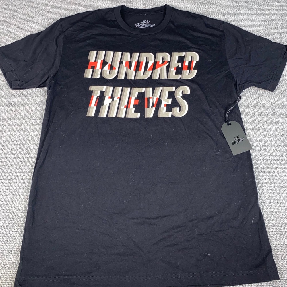 100 Thieves Graphic T Shirt Mens Large Black Short Sleeve Gaming Logo Tee NWT